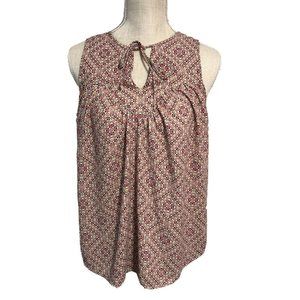 Gap Sleeveless Top Tie Neck Pink Geometric Flowy Boho Shirt